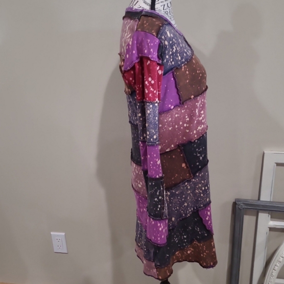 Jayli Bolo Patchwork hippie tunic mini dress punk Women SZ S/M**bleach splatter - Picture 5 of 9